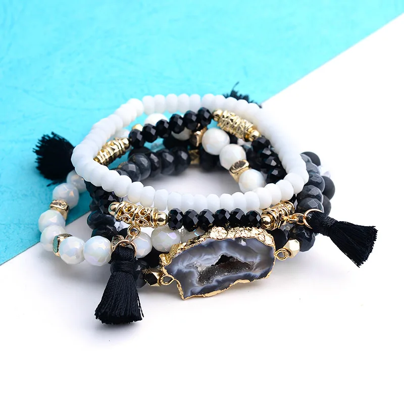 

BOJIU Women Fashion Natural Druzy White Bracelet Set Black Exquisite Crystal Stone Bracelet Set, Picture