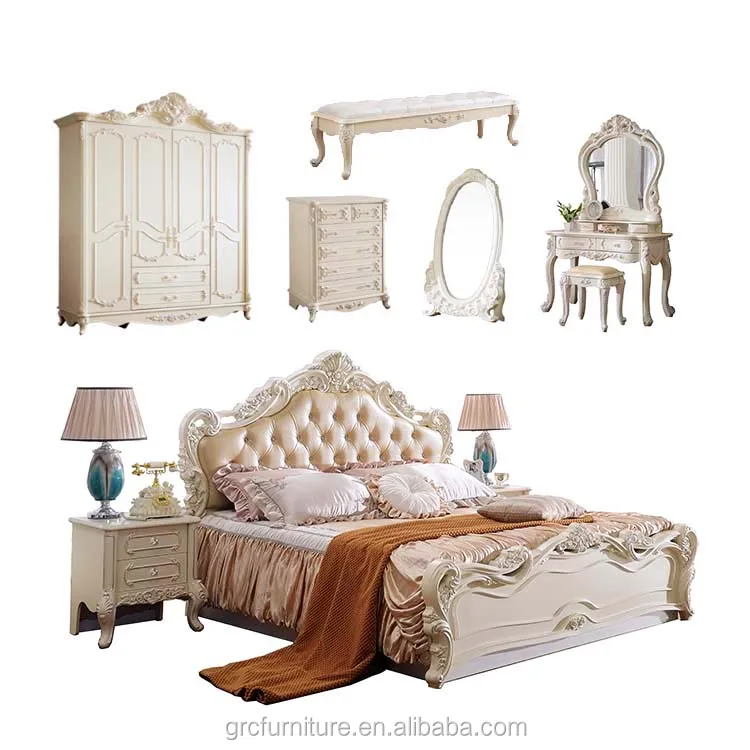 Factory price European style italian MDF panel leather bed room furniture queen king bedroom set modern design with storage