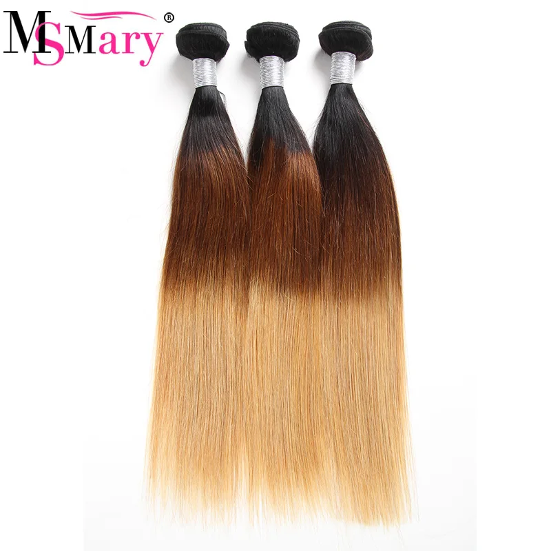 

2018 Wholesale Brazilian Human Hair 3 Bundles 1B 4 27 Silky Straight Three Tone Color Wet and Wavy Ombre Hair Extensions, Natural color #1b 4 27 color straight