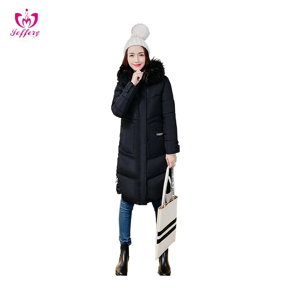 

New Korean Slim solid color hooded long fur collar long section plus size coats and jackets woman, As pic