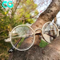 

Fashion Diamond Round Sunglasses Women 2019 Brand Plastic Oversized Vintage Shades Ladies Oculos Top Luxury Crystal Sun glasses