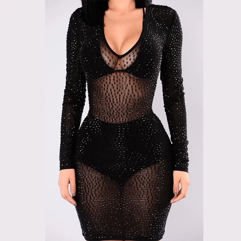 

Fashion diamond sexy Black Nightclub Bodycon women Dresses