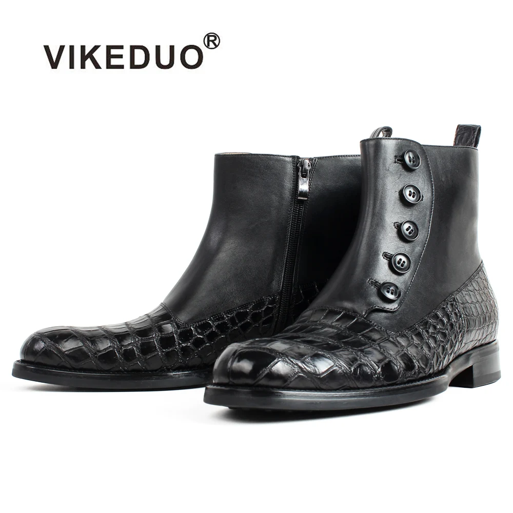 

VIKEDUO Hand Made Factory OEM Design Your Own Balmoral Boots Crocodile Leather Black Fashion Boot Shoes Men