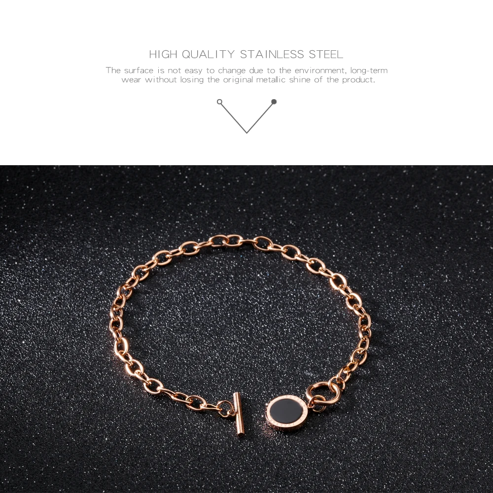 316L Stainless steel engraved rose gold womens chain bracelet
