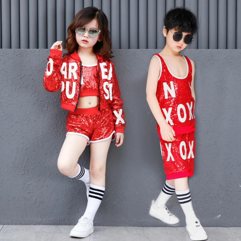 

Modern Jazz Dance Costume Kids Sequin Hip Hop Dance Costume Stage Performance Suit Girls And Boys Dancing Costumes 110-180cm, N/a