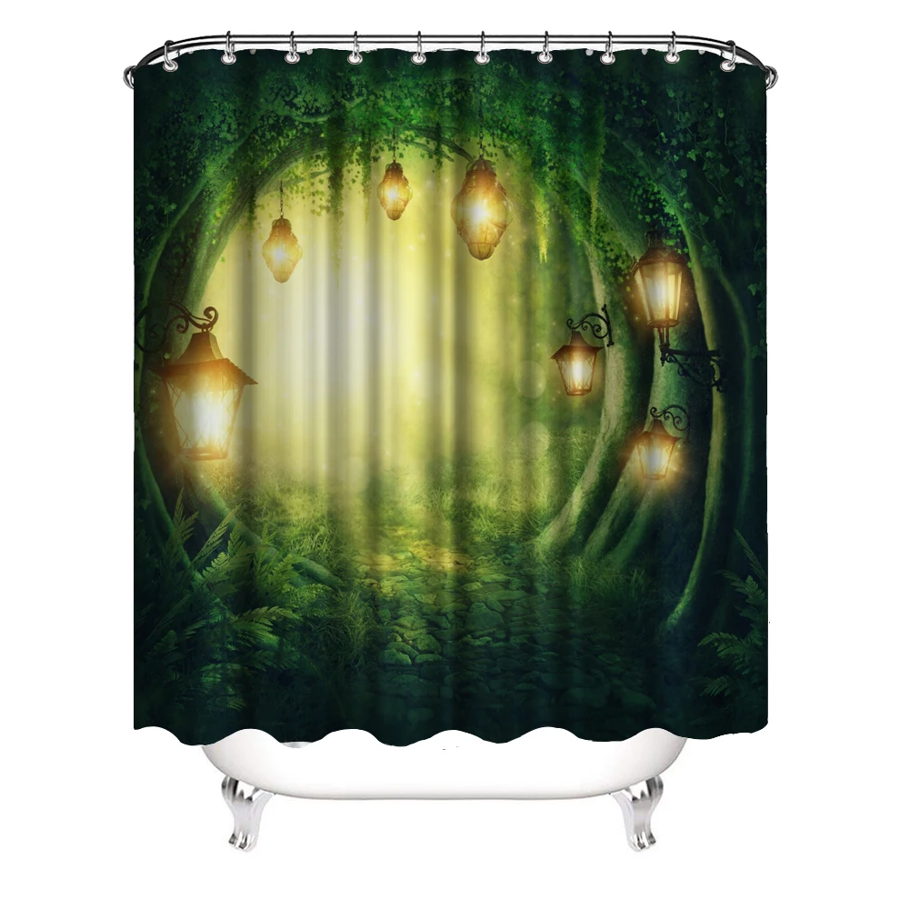 

Dark Forest Shower Curtain Fantasy Fairy Tale Tree with Magic Lights Waterproof Polyester Fabric Bath Curtains for Bathroom