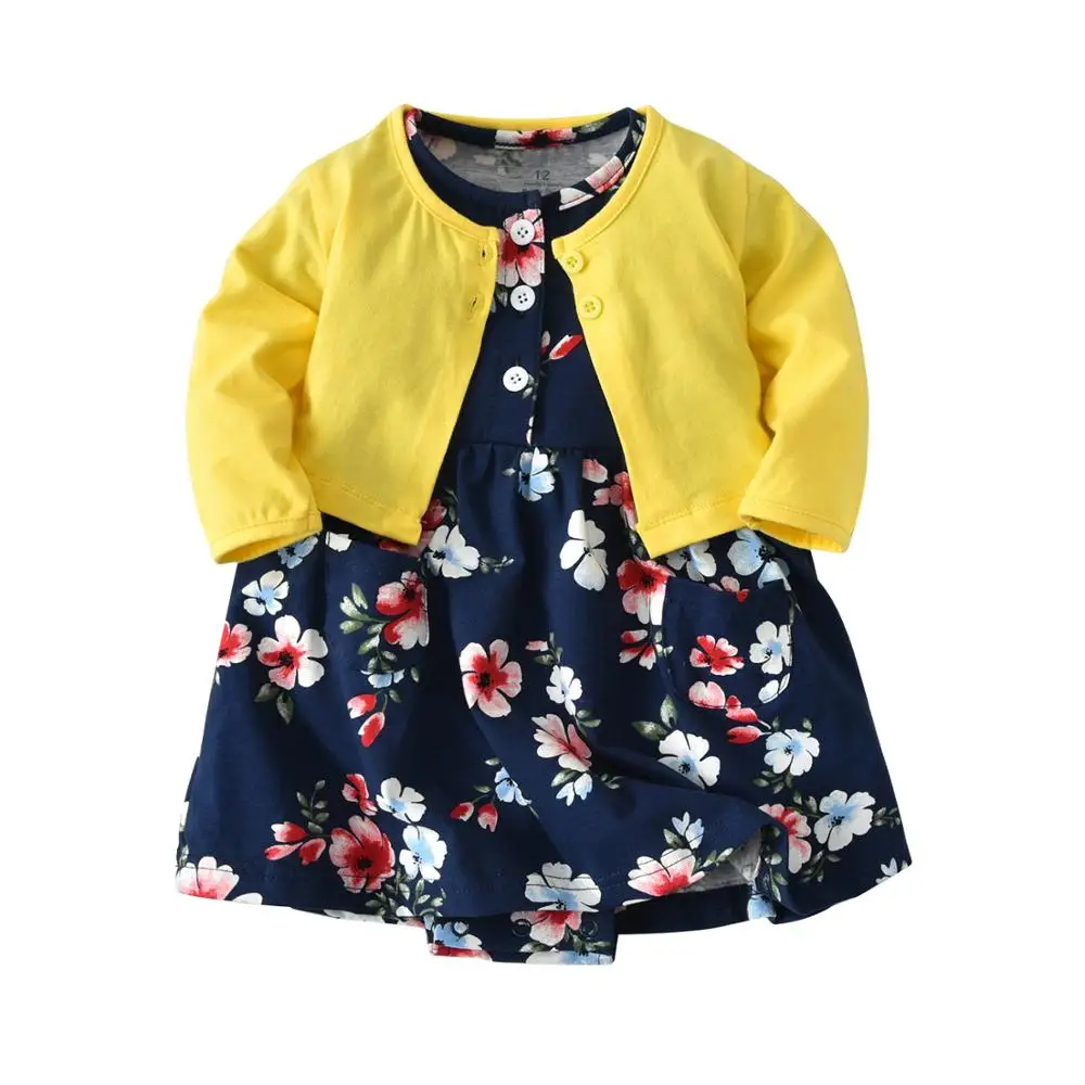 

Baby long sleeve dress coat Floral two-piece girls cotton dress