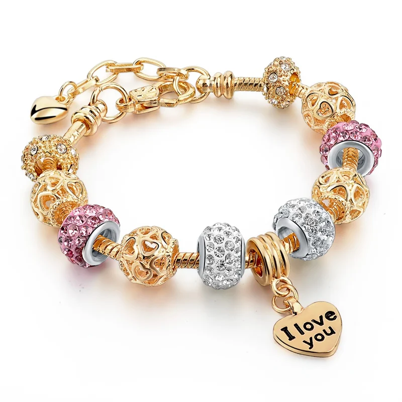 

LONGWAY Bracelet Women silver and gold charm Bracelet With Heart Pendant