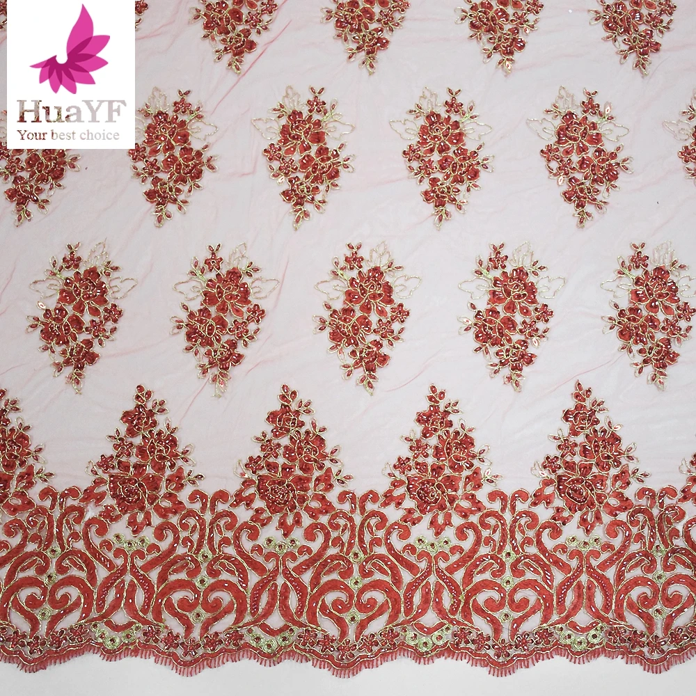 

red embroidery lace fabric with beads french tulle lace fabric african lace girl dress HY1094-2, Purple