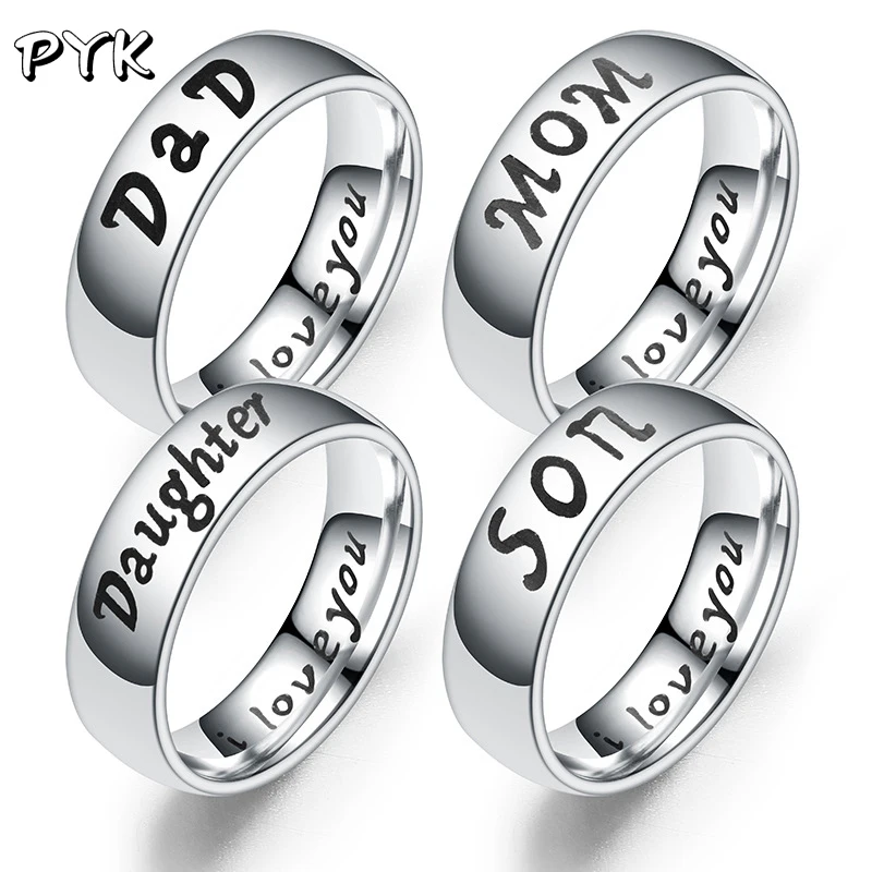 

Mom and dad give their son a personalized stainless steel silver ring