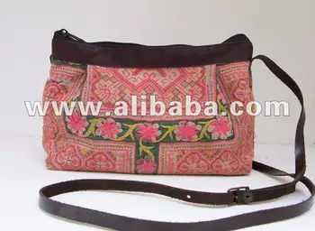 Pink Crossover Handbag Purse Clutch Vintage Fabric Hmong Hill Tribe Thailand Leather Adjule Fair Trade Hilltribe Bag Tote Product On