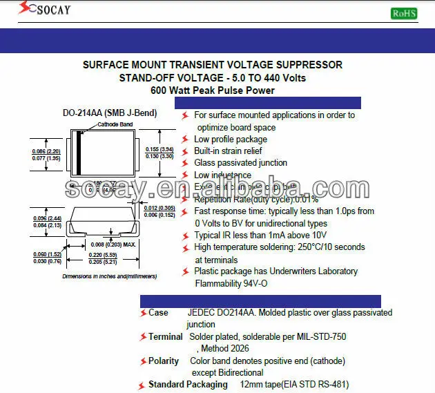 TVS Diodes Transient Voltage Suppressors 400W 14V 5 pieces