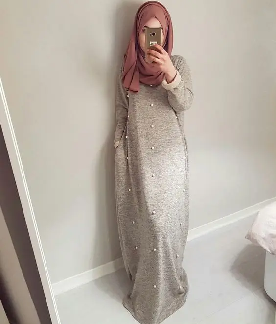 

Wholesale classic abaya arab muslim women long knit dress with pearl, Thick cotton
