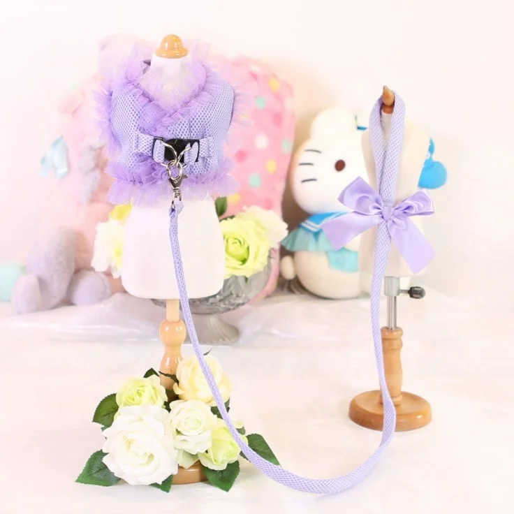 Heyri Pet 2019 Cute lace pet puppy dog harness leash set Kawaii design sweet princess dress pet dog harness leashes set