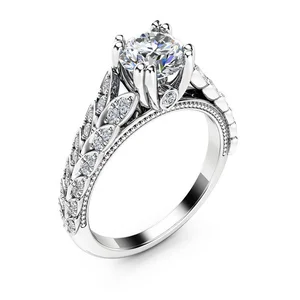 Caoshi Elegant Brass Plated Rings Two Row Leaves Cubic Zircon Rings Jewelry Women 925 Silver