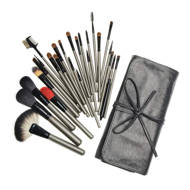 

26 PCS Soft Animal Hair With PU Bag Makeup Brushes Professional Cosmetic Brush Foundation Make Up Brush Set The Best Quality, Gray