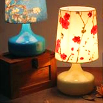 Living Room Lamp Japanese Style Glass Fabric Tubular Table Light
