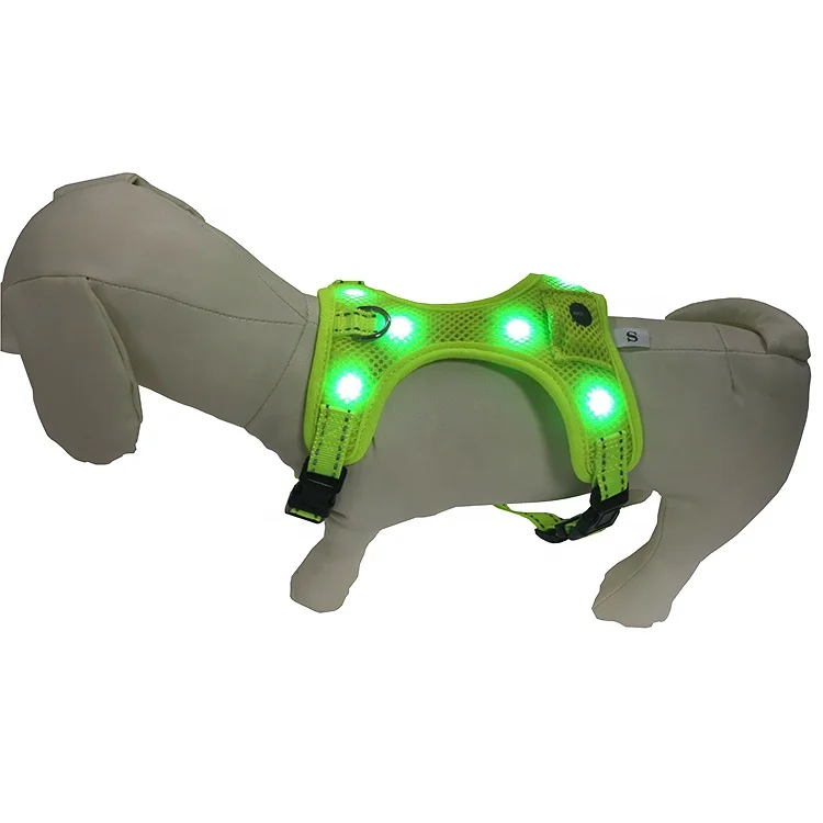

soft touch mesh padding nylon led dog safety vest and harness, As your request