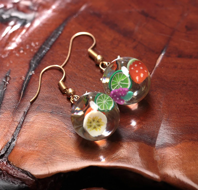 

NEULRY creative fashion women jewelry cute small strawberry lemon fruit glass ball earrings, Multi