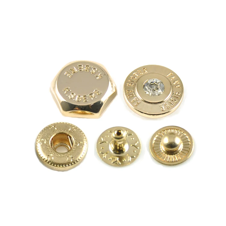 

Custom Design Spring Snap Fastener Decorative Snap Button Covers With Rhinestone Crystal Buttons, Shiny gold