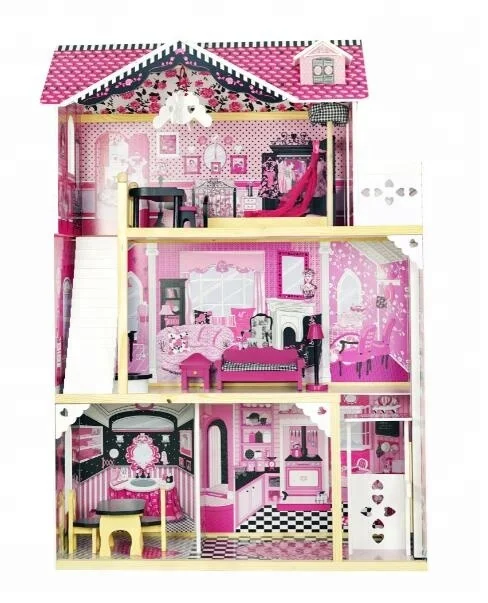 HOT [ In Stock ]Big doll house, Classic purple & black wooden play house