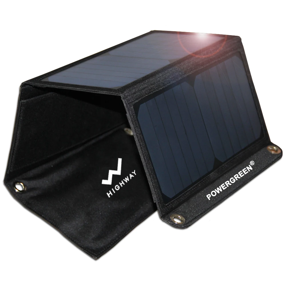 

PowerGreen Portable Double USB Output 21W Sunpower Folding Solar Panel Charger, Black