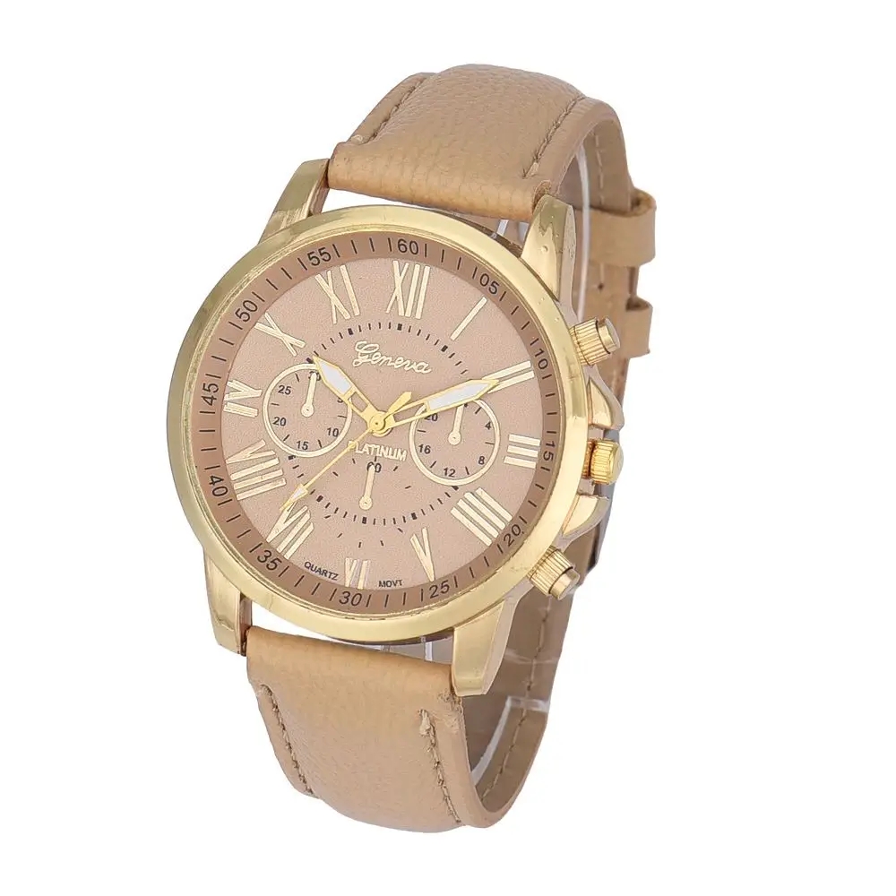 

Luxury Brand Women Watch Leather Brand Roman Numerals Big Dial Hour Quartz Wrist Watches