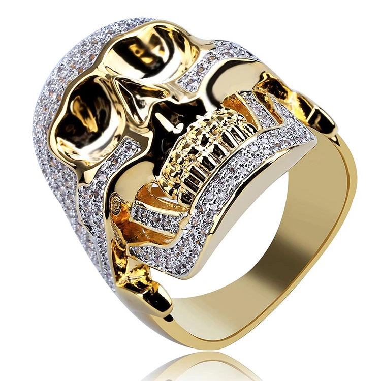 New Domineering Skull Diamond Rings For Men Full Cubic Zirconia Rings
