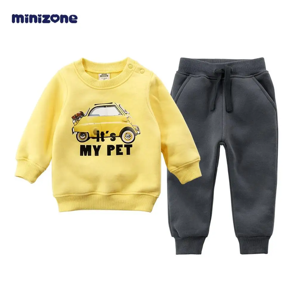 

2019 Autumn and Winter Children's Clothing for Baby Boy and Girl Cashmere Sweater Two-piece Suits Warm Sports Clothes, As pictures