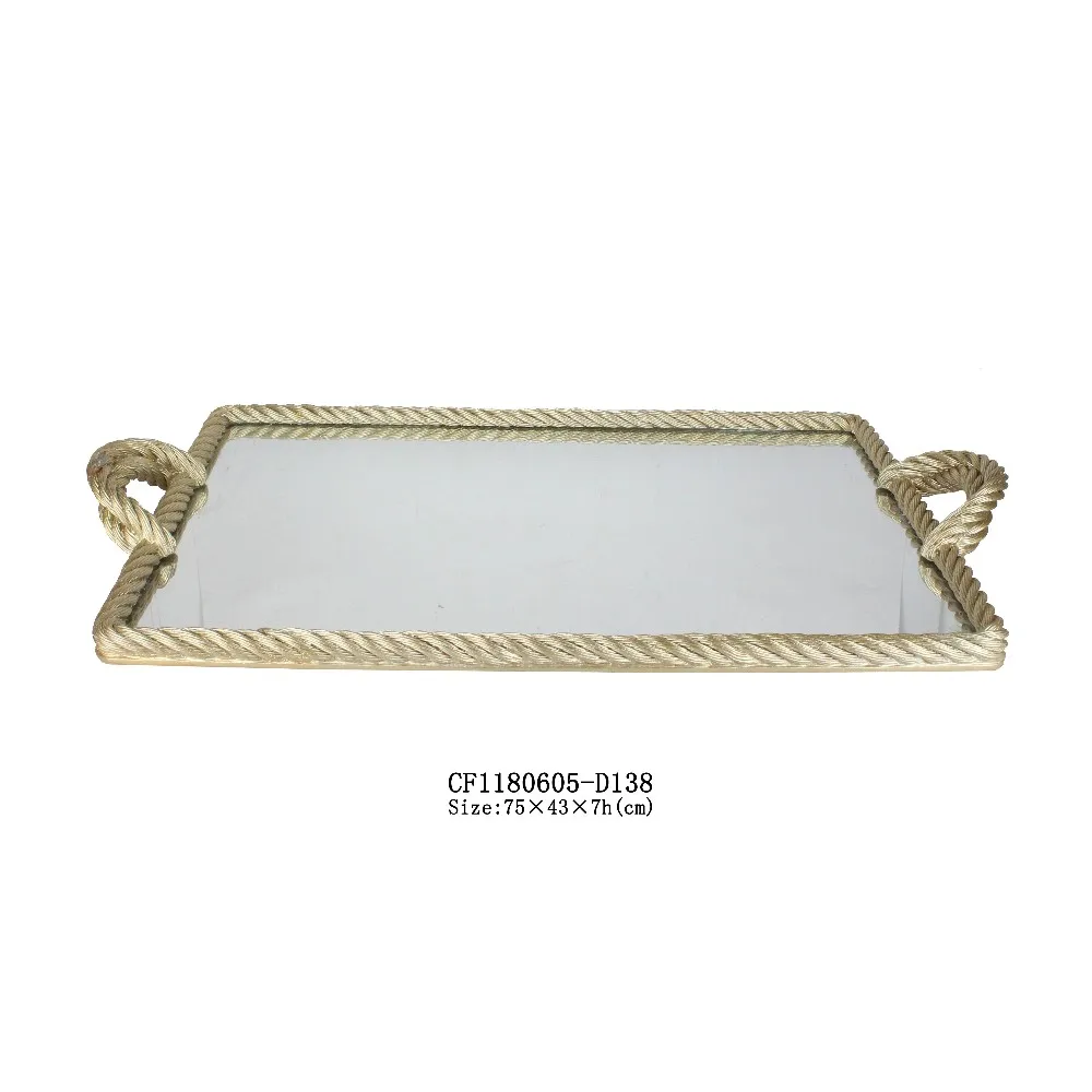 Decorative Mirror Serving Tray Resin Rope Gold Handle Wedding Available 30% Deposit Accpectable Beautiful Picture Shine D CN;FUJ supplier