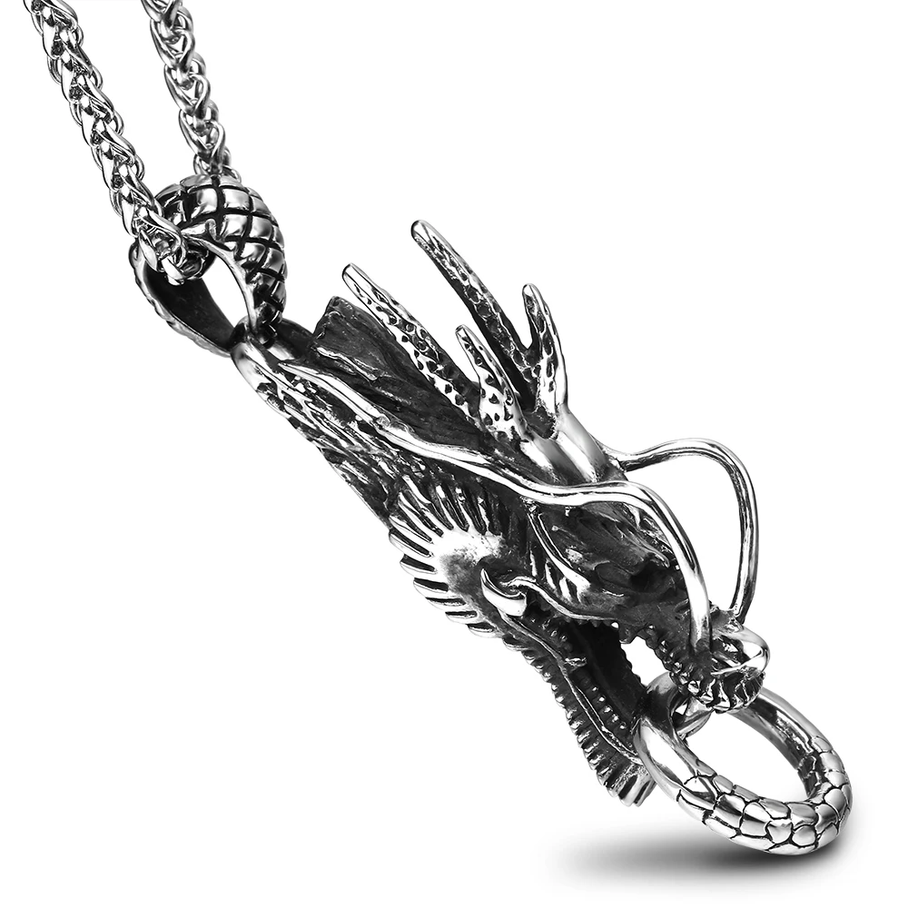 

Mens Punk Jewelry Zodiac Dragon Pendant Necklace Stainless steel