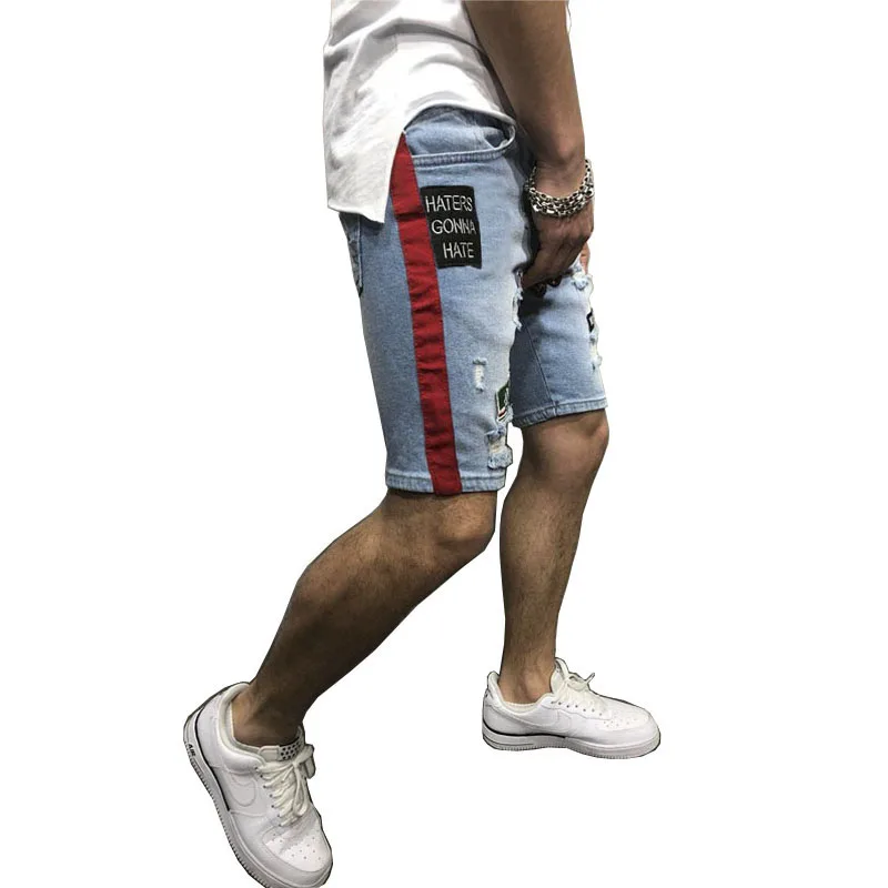 Biker Jeans Shorts Men's Summer Stretch Denim Pants Short Fit Skinny
