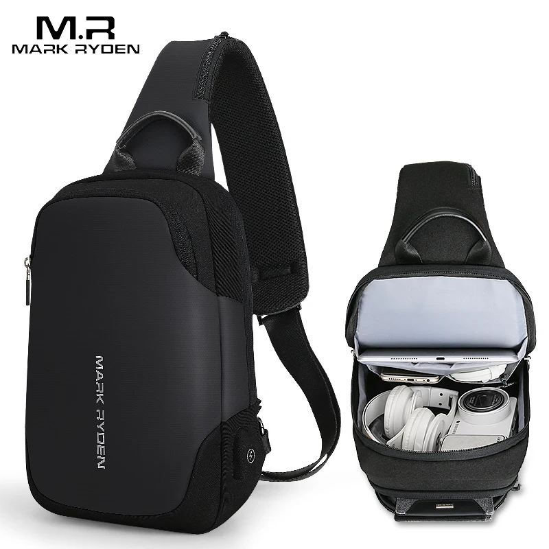 

Mark Ryden Wholesale Mens Anti Theft Backpack USB Charging Bag Sport Sling Bags Shoulder Backpacks for Men, Black, grey