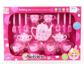 pink plastic tea set