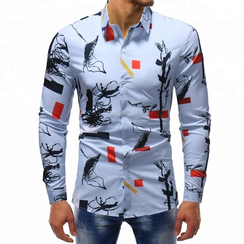 

A4125 Light Blue Color Slim Fit Fashion Model Sweet Print Man Dress Shirt