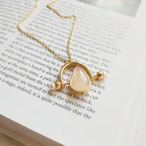 Ins geometric fashion brides star charm 18k gold plated sterling silver rose quartz charm pendant necklace