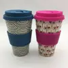 Factory pink flower printed blue dots printed bamboo fiber coffee cups