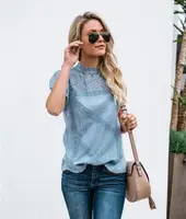 

Lace floral sleeves slim top female 2019 women shirt casual fashion summer short sleeve feminina round neck elegant Tops