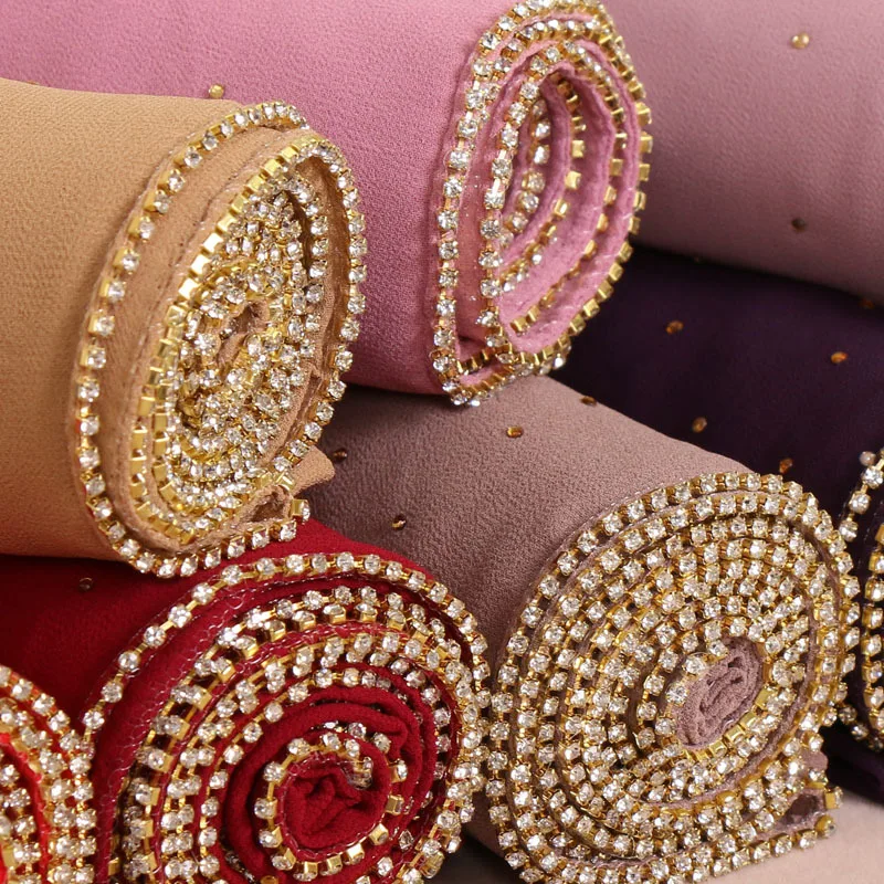 
High quality muslim jewelry woman bubble chiffon chain scarf hijab malaysia arab hijab 