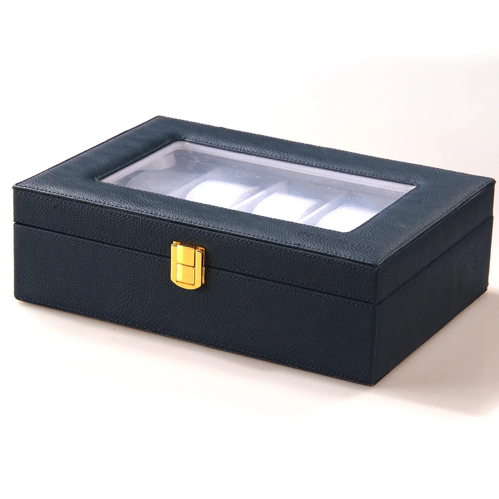 

Custom Luxury Navy Blue PU Leather Divers Watch Storage Display Case Boxes With Window