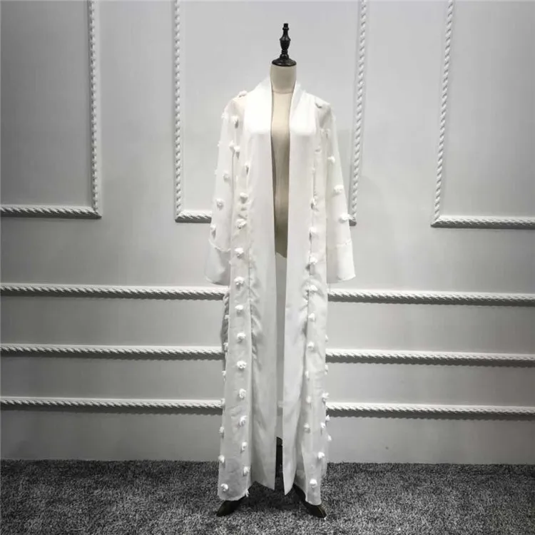 

Dubai Abaya Online Shop white muslim open abaya with 3D Flowers, White;black;beige;khaki;pink;gray