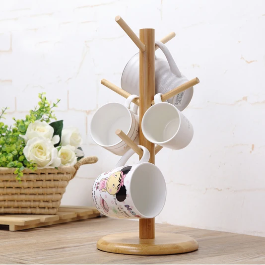 

High quality desktop bamboo wood wine glass rack,cup hanging storage rack, Custom color