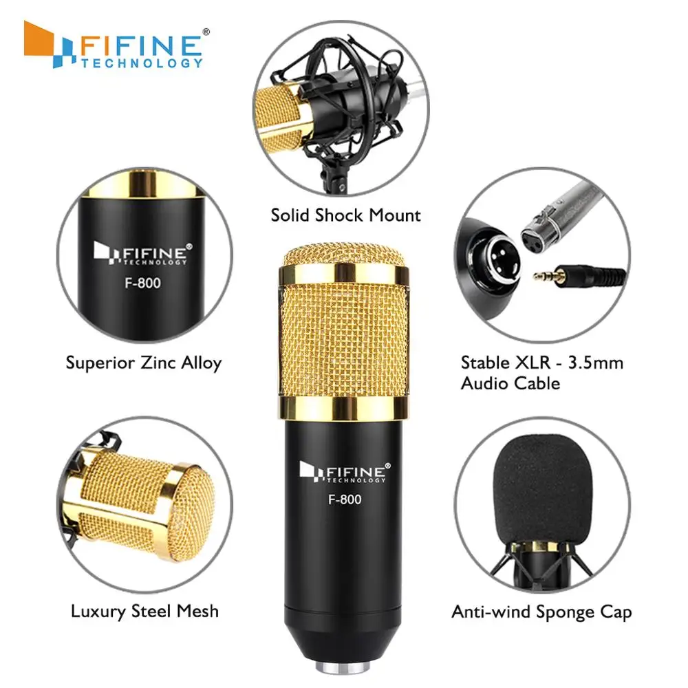 

Fifine 800 professional condenser studio microphone perfect for recording, Black;blue;silver;oem