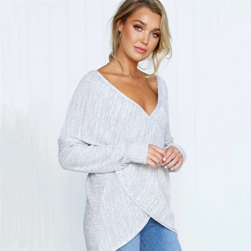 

Garment factory wholesale custom OEM European and American style women sexy V collar sweater pullover