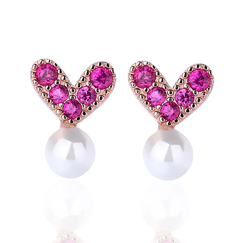 

china factory heart jewelry 925 sterling silver pearl stud earrings