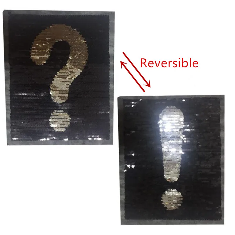 

Reversible Sequins Exclamation mark change to question mark Square Sew On Patches for clothes DIY Patch Applique Crafts P413