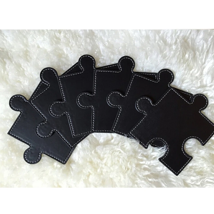 

Personalized Puzzle Leather Coasters Set of 6 with Coaster Holder, Red,black,many colors can choose
