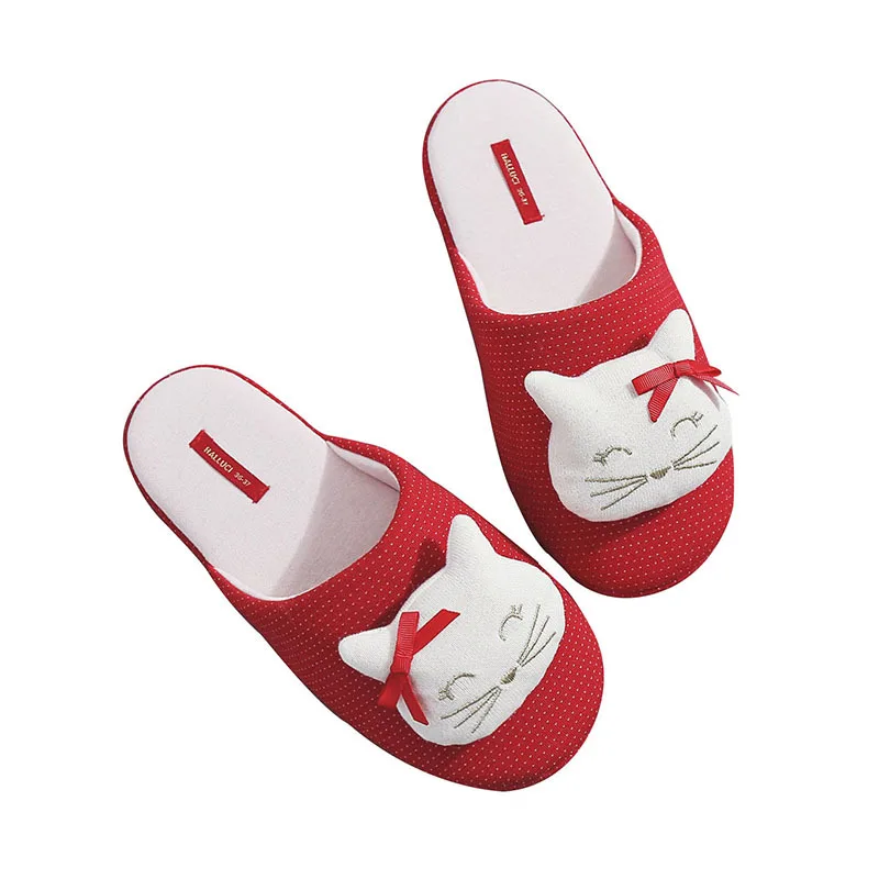 

Cat Soft Slippers Indoor Comfort Shoes Cotton Women Slipper Home Bedroom Slippers Winter Animal, Red
