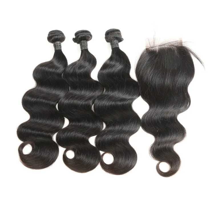 

Human Body Wave Hair With Closure(3bundle+1closure,closure can note how long the size), Natural black 1b;1#;1b;2#;4# and etc