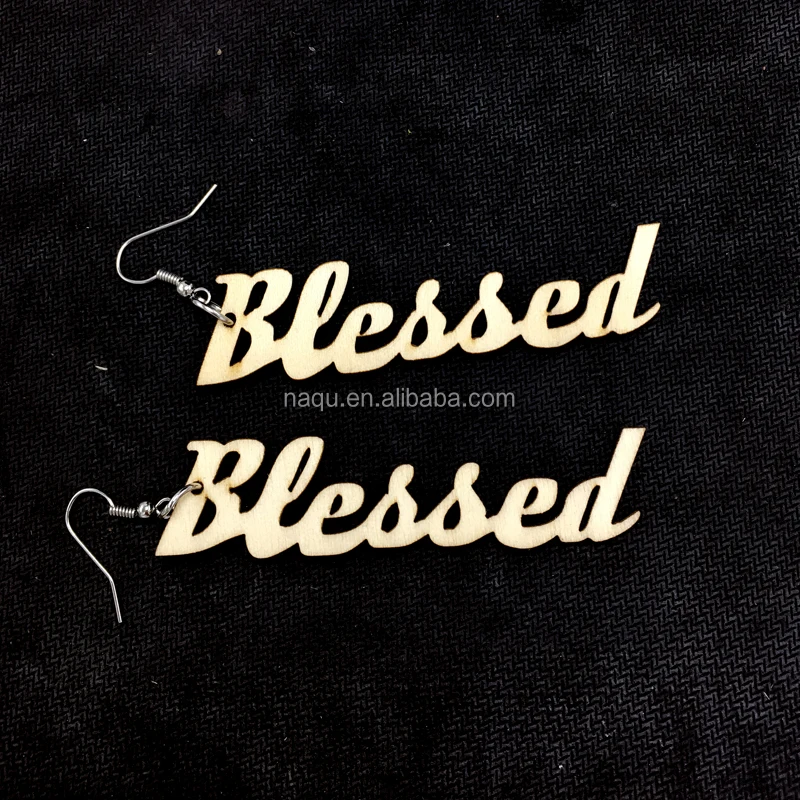 

Unfinished Blessed Word Wood Earrings